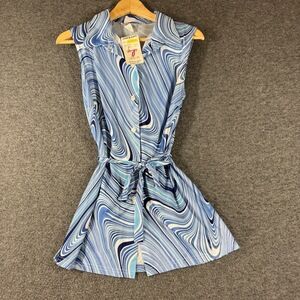 Vintage 70s NWT Hometown Belted Tunic Shirt Womens M Blue Psychedelic